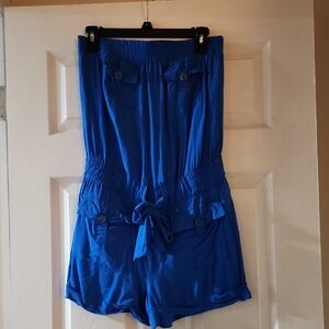 Blue Strapless Romper with Pockets